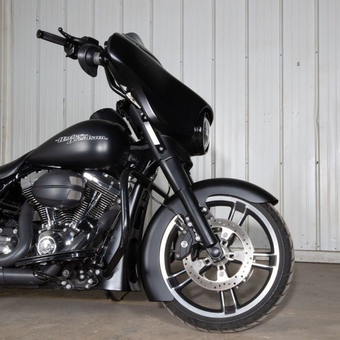 denim black wrapped 19" harley davidson front fender on street glide