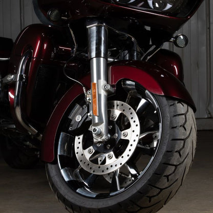 Color Matched 18" Wide Fat Tire Front Fender for Harley® Touring from HOGWORKZ on Road Glide Twisted Cherry front angle