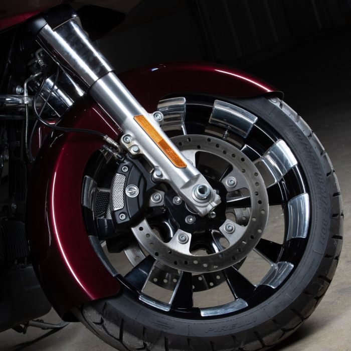 Color Matched 18" Wide Fat Tire Front Fender for Harley® Touring from HOGWORKZ on Road Glide Twisted Cherry side view