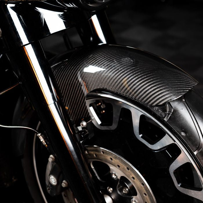 HOGWORKZ® 100% Carbon Fiber Mid-Length 19" Front Fender for Harley® Touring close up