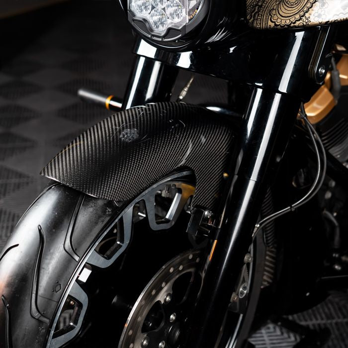 HOGWORKZ® 100% Carbon Fiber Mid-Length 19" Front Fender for Harley® Touring on bike