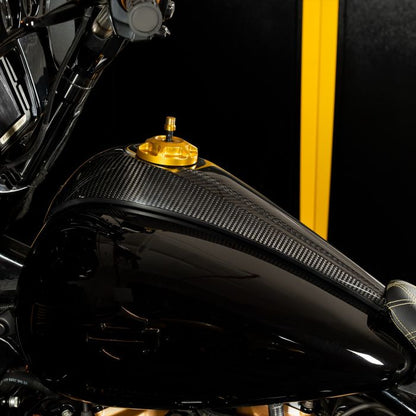 Carbon Fiber Low Profile Tank Topper™ Dash Console for Harley-Davidson® Touring from HOGWORKZ on harley side view