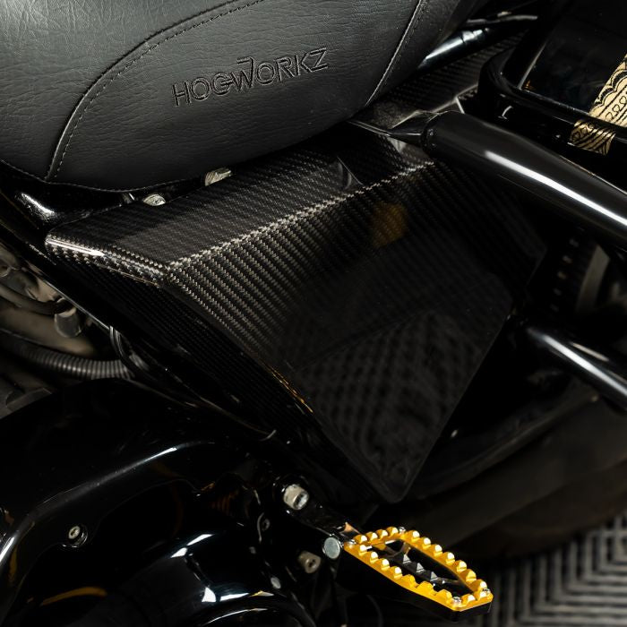 HOGWORKZ Carbon Fiber Chopped Side Covers for Harley® Touring close up