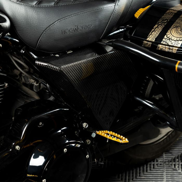 HOGWORKZ Carbon Fiber Chopped Side Covers for Harley® Touring on bike