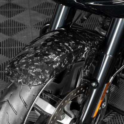 HOGWORKZ® Gloss Forged Carbon Fiber Front Fender for Harley® Touring close up