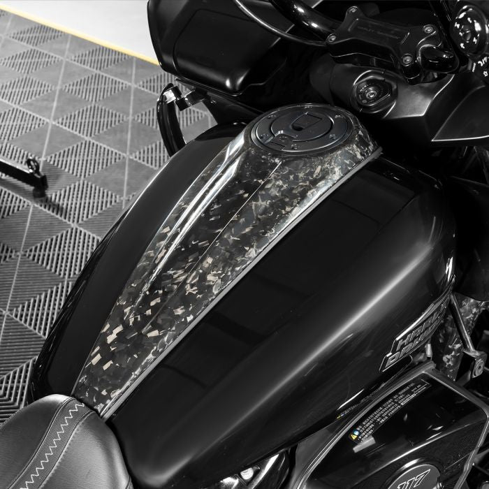 HOGWORKZ® Gloss Forged Carbon Fiber Tank Topper Dash for Harley® Touring close up