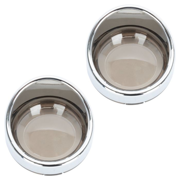 Chrome Visor Turn Signal Trim Rings for Harley-Davidson® Models with 1157 Bullet Style Smoked Lens from HOGWORKZ pair
