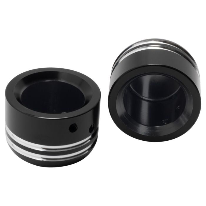 Harley® Front Axle Nut Covers smooth contrast cut Black from HOGWORKZ sides