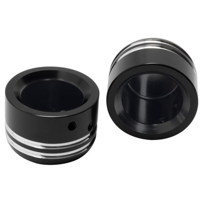 Harley® Front Axle Nut Covers smooth contrast cut Black from HOGWORKZ sides