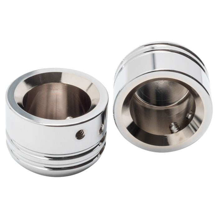 Harley® Front Axle Nut Covers smooth contrast cut Chrome from HOGWORKZ side