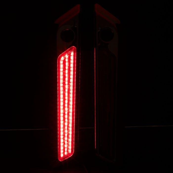 Chrome Saddlebag LED Latch Coverz™ for Harley® Touring Red Lens from HOGWORKZ left light
