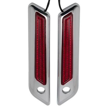 Chrome Saddlebag LED Latch Coverz™ for Harley® Touring Red Lens from HOGWORKZ front