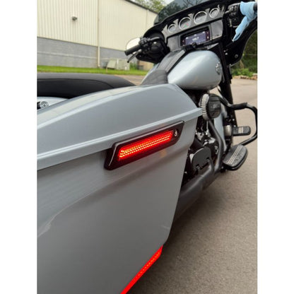 Black Saddlebag LED Latch Coverz™ for Harley® Touring Red Lens from HOGWORKZ on atlas silver street glide