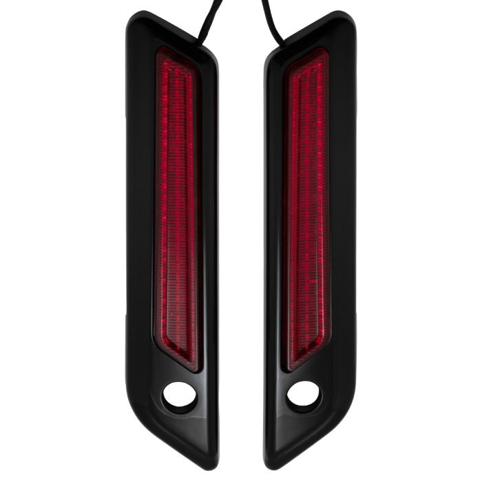 Black Saddlebag LED Latch Coverz™ for Harley® Touring Red Lens from HOGWORKZ front
