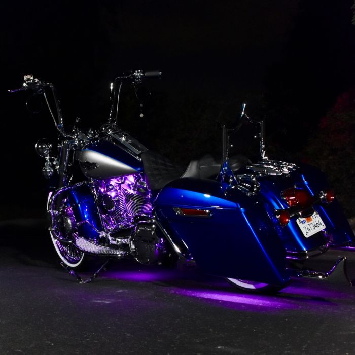 Harley Road King underglow lighting from HOGWORKZ in purple