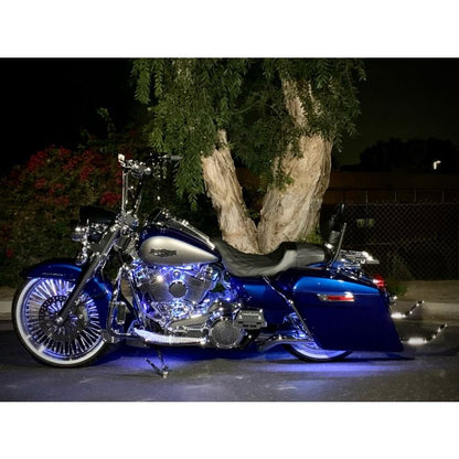 Harley Road King underglow lighting from HOGWORKZ in blue