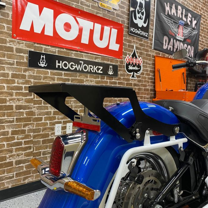 Harley® softail two-up tour pack mount in black on bike