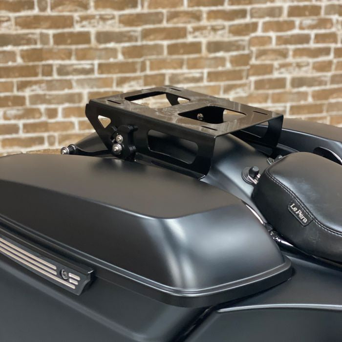Harley® Touring Solo Tour Pack Mount in black on bike
