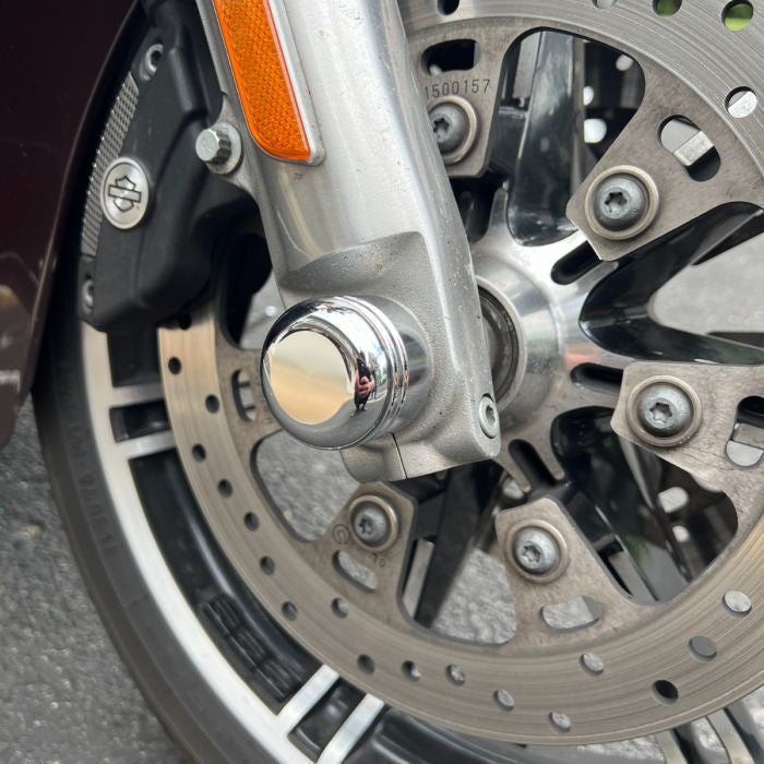 Contrast Cut Chrome Front Axle Nut Covers for Harley-Davidson® Motorcycles