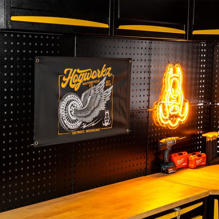 HOGWORKZ® Wheels Up Garage Flag | 18" x 30"