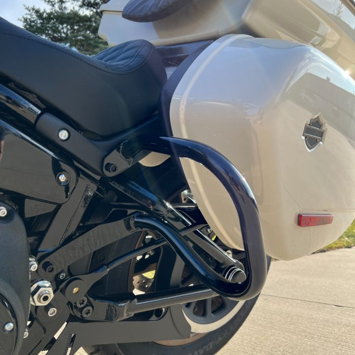 Black Saddlebag Guards for Harley® Low Rider ST from HOGWORKZ on bike