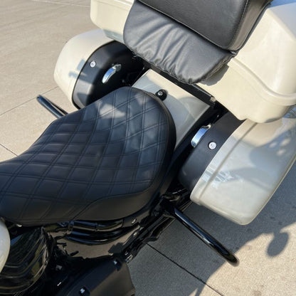 Black Saddlebag Guards for Harley® Low Rider ST from HOGWORKZ on bike top view