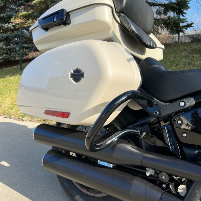 Black Saddlebag Guards for Harley® Low Rider ST from HOGWORKZ on motorcycle