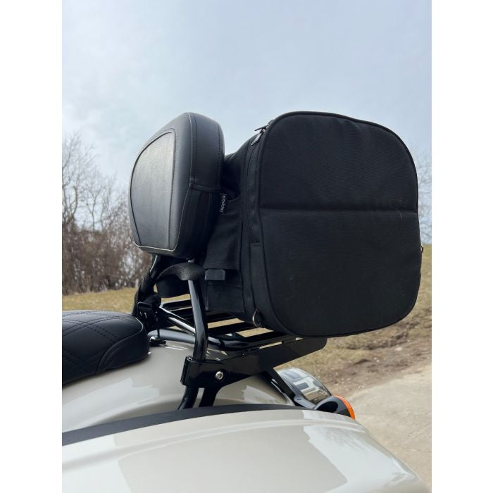 Black Luggage Rack Add-On on Harley® Low Rider from HOGWORKZ with bag