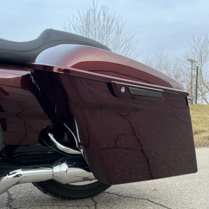 Chrome Saddlebag Guard Eliminator Kit for Harley® Touring from HOGWORKZ® on Twisted Cherry Road Glide side view