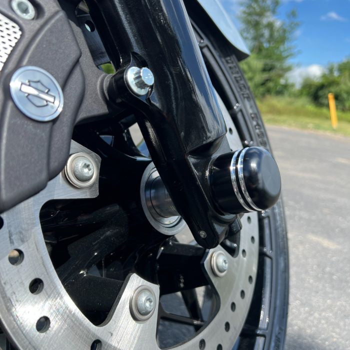 Contrast Cut Black Front Axle Nut Covers for Harley-Davidson® Motorcycles