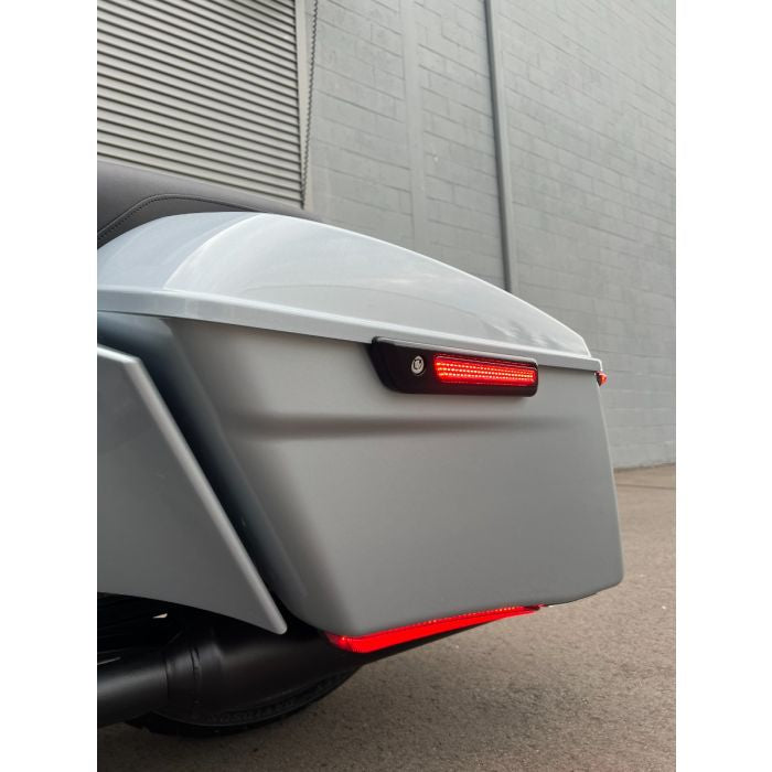 Black Saddlebag LED Latch Coverz™ for Harley® Touring from HOGWORKZ on street glide on atlas silver street glide