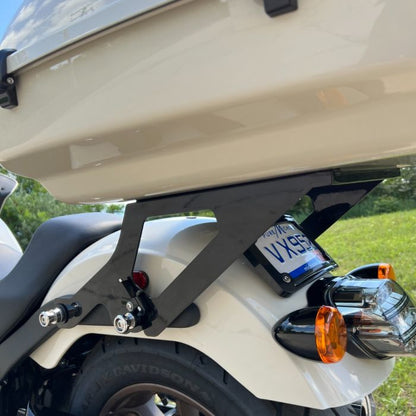 Black Laydown / Curved License Plate Mount for Harley-Davidson® Motorcycles from HOGWORKZ on white harley