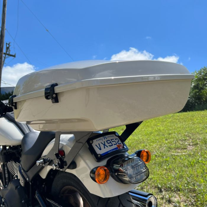 Black Laydown / Curved License Plate Mount for Harley-Davidson® Motorcycles from HOGWORKZ on ultra classic side