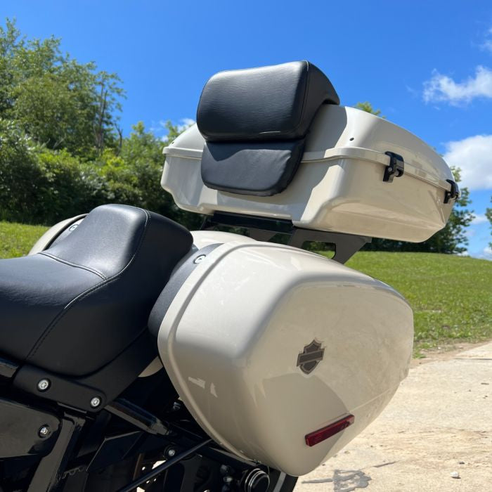 Harley Low rider with tour pack mount from HOGWORKZ front angle