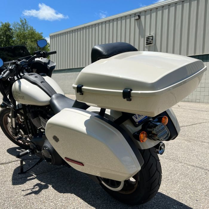Harley Low rider with tour pack mount from HOGWORKZ side