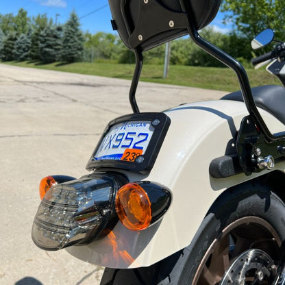 Black Laydown / Curved License Plate Mount for Harley-Davidson® Motorcycles from HOGWORKZ on bike
