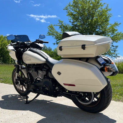 Black solo Tour Pack Mount for Harley® Softail Low Rider / Sport Glide from HOGWORKZ back