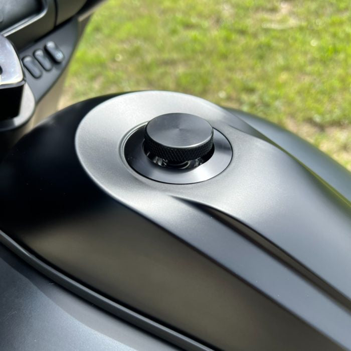 Denim black Harley low profile gas tank dash from HOGWORKZ with pop up gas cap