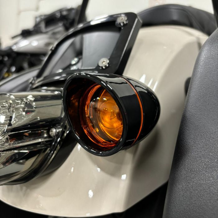 Visor Turn Signal Trim Rings for Harley-Davidson® Models | 1157 Bullet Style Lens ( Black / Amber )