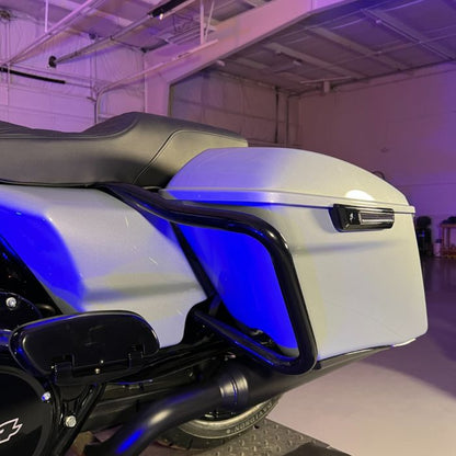 Harley® Touring Saddlebag Guards in Black from HOGWORKZ® on atlas silver street glide inside