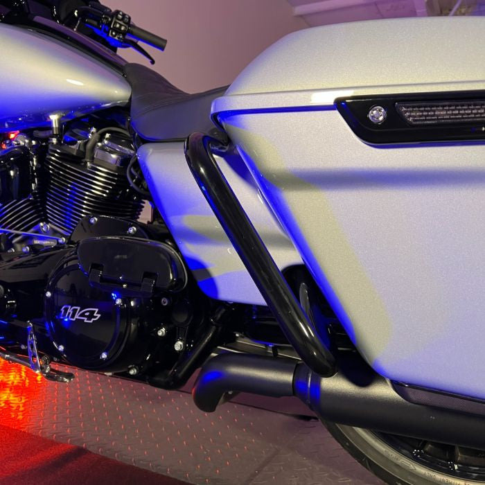 Harley® Touring Saddlebag Guards in Black from HOGWORKZ® on atlas silver street glide gap