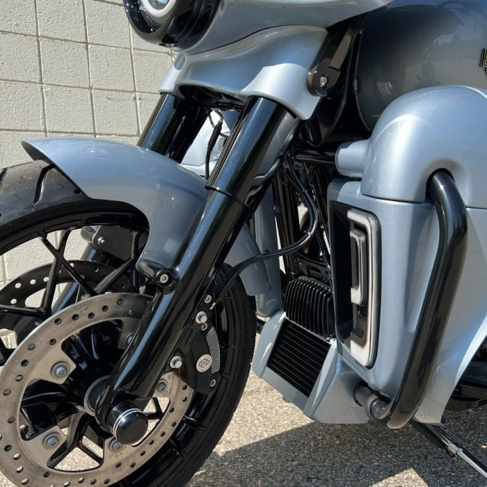 Atlas Silver Color-Matched Oil Cooler Cover on Street Glide side view