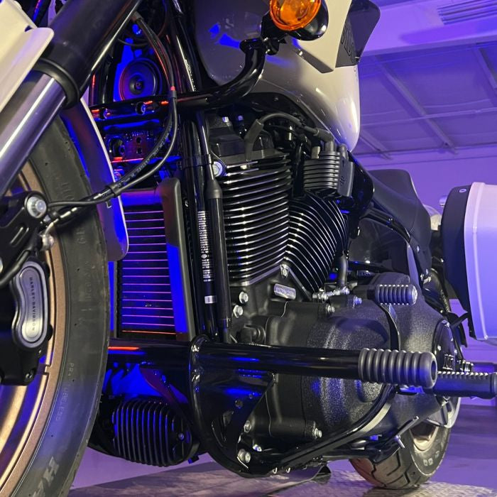 Black Highway Peg Crash Bar for Harley® Softail from HOGWORKZ on Low Rider ST close up