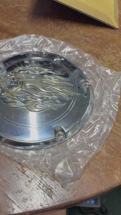 Harley-Davidson Flame Logo Derby Cover Chrome Used Verify Fitment
