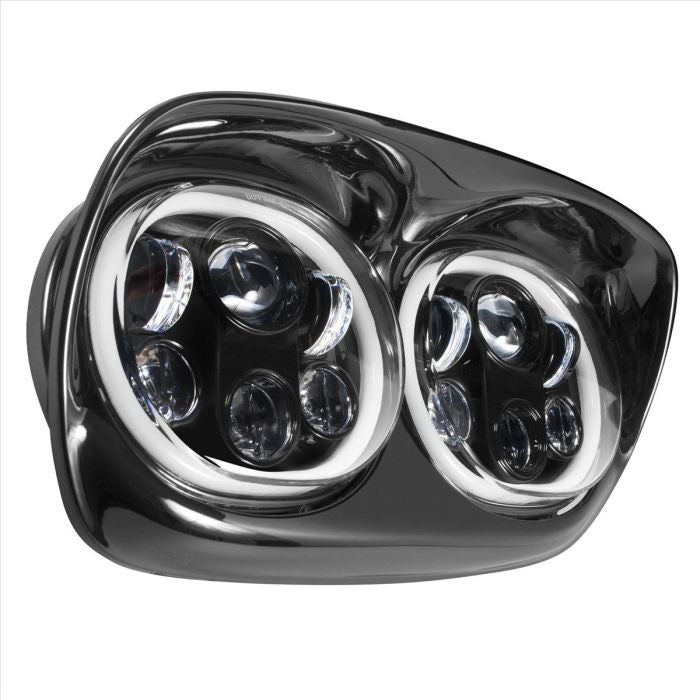 Harley® Road Glide '98-'13 Dual LED Black HALOMAKER® Headlight from HOGWORKZ® angle