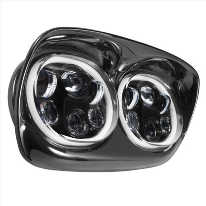 Harley® Road Glide '98-'13 Dual LED Black HALOMAKER® Headlight from HOGWORKZ® angle