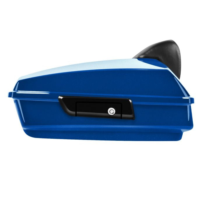Brilliant Blue Chopped Tour Pack w/ Slim Backrest & Black Hardware for Indian®